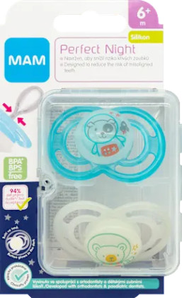 Šidítko Perfect Night silikon 6m+ MAM se sterilizačním boxem