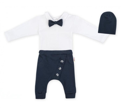 3-dílná sada Hubert, body s motýlkem, tepláčky a čepička Baby Nellys, Granát
