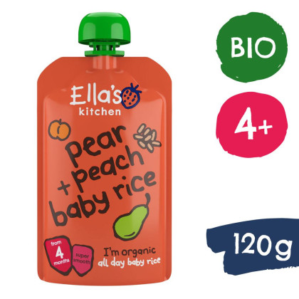 BIO Dětská rýže, hruška a broskve 120 g Ella's Kitchen expirace 31.7.2026