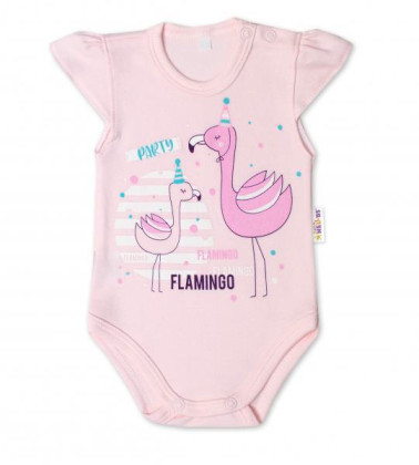 Bavlněné kojenecké body, kr. rukáv, Flamingo - sv. růžové Baby Nellys