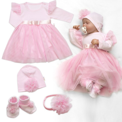 Luxusní 4D slavnostní sada oblečení pro miminko Girl růžová