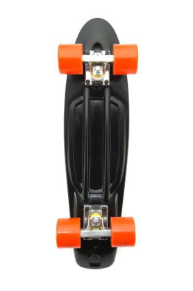 Skateboard - pennyboard 60cm, nosnost 90kg, kovové osy, černá barva, oranžová kola