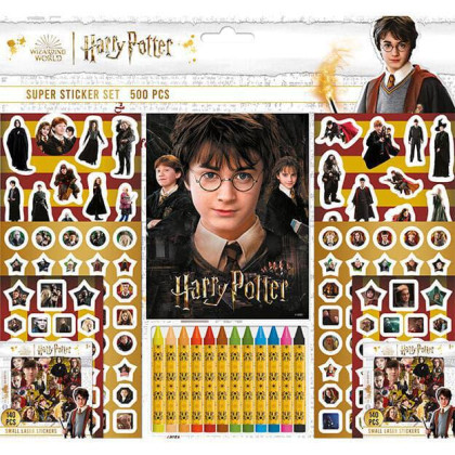 Samolepkový set s omalovánkami a voskovkami 500 ks Harry Potter