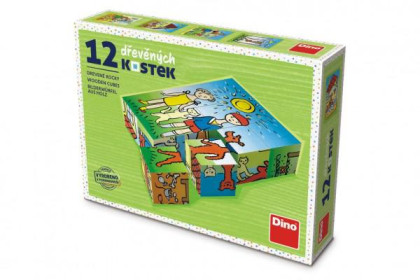 Dřevěné kostky kubus Pejsek a kočička 12 ks
