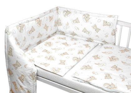 Sada do postýlky Mantinel s povlečením, 3D sada - Malý Medvídek, bílá/béžová Baby Nellys
