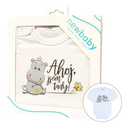 Body s potiskem New Baby Ahoj, jsem tady! - dárkové balení