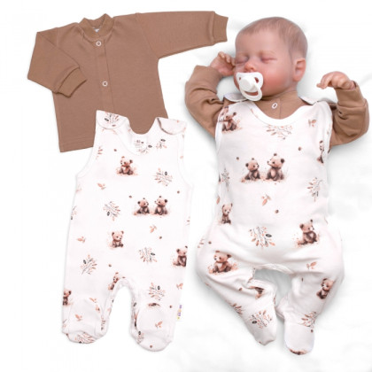 Bavlněné kojenecké dupačky s košilkou Roztomilý medvídek, ecru Baby Nellys