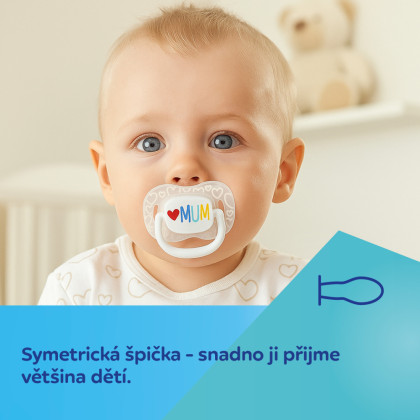 Dudlík svítící silikonový symetrický Love Mum & Dad 6 - 18 m, 2 ks Canpol babies