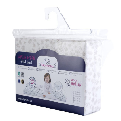 Mušelínové prostěradlo Design s gumou 60 x 120 cm BabyMatex