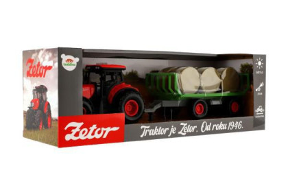 Traktor Zetor s vlekem a balíky plast 36 cm na setrvačník
