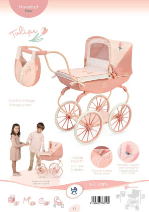 Kočárek pro panenky hluboký Tulipe 68 cm DeCueva