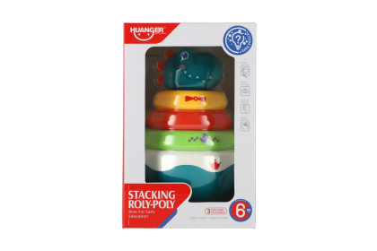 Roly Poly dinosaurus skládanka pyramida s kroužky se zvukem 16 cm
