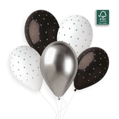Balonky konfety černo-stříbrné s puntíky 5 ks