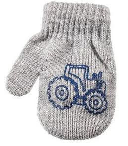 Dětské palcové pletené rukavičky s traktorem 9 - 12 měsíců