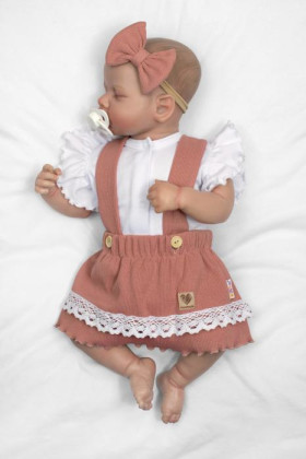 3dílná sada Lady, body, suknička s laclem, čelenka starorůžová/bílá Baby Nellys