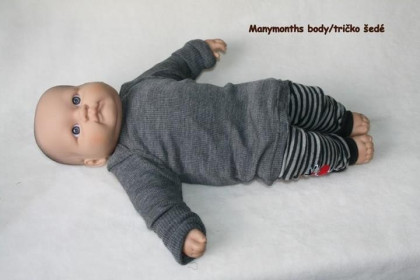 Manymonths body/tričko merino ŠEDÉ vel. 3-6/9 měsíců (62-74)