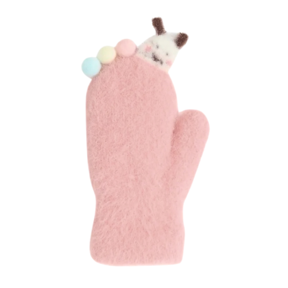 Dětské zimní huňaté palčáky s lamou a bambulkami 2 - 3 roky