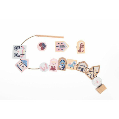 Navlékací pohádka - navlékací set - 13 dřevěných dílů a 8 předloh Cubika