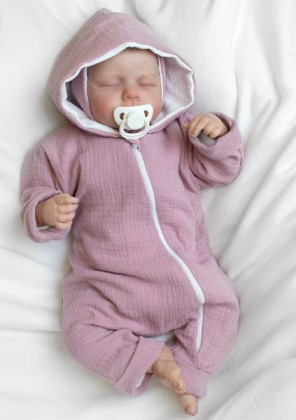 Mušelinový overálek s kapucí, dvouvrstvý, Hand Made, pudrový/růžový Baby Nellys