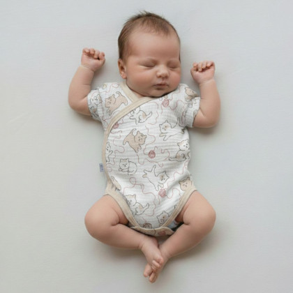 Zavinovací kojenecké body krátký rukáv mušelín Kočička Baby Service