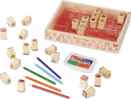 Dřevěná sada razítek s pastelkami 32 ks Melissa & Doug