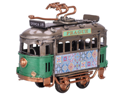 Tramvaj zelená 9 cm s nápisem Prague kov na volný chod