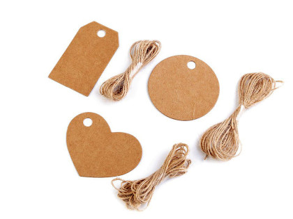 Visačka/jmenovka s jutovým provázkem 10 ks