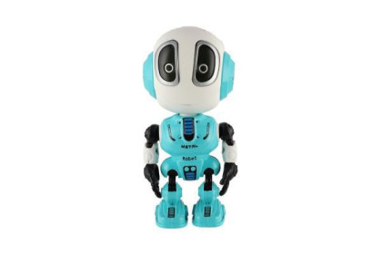 Robot Echo opakující věty kovový 12 cm na baterie se zvukem se světlem 