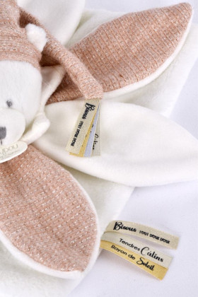 Dárková sada Plyšový muchláček medvídek s čepičkou 25 cm růžový Doudou