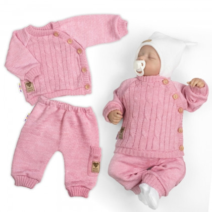 Rostoucí pletený svetřík a kalhoty s kapsou Hand Made 2D, Nature, růžová Vel. 56/62