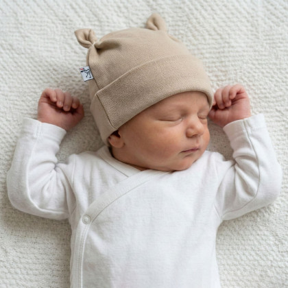 Kojenecká nasazovací bavlněná čepice s oušky Béžová Babyservice