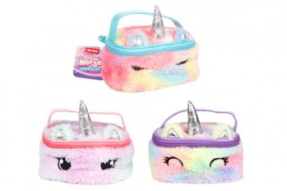 Taška kosmetická jednorožec plyšová 16x12 cm