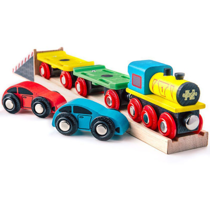 Nákladní vlak s auty a kolejemi Bigjigs Rail