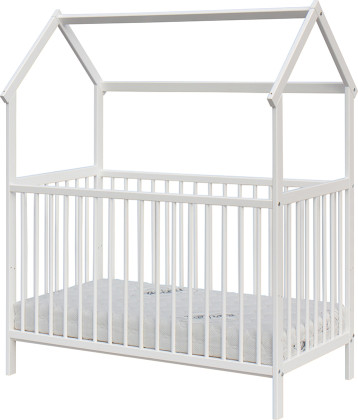 Dětská postýlka domeček Rika s vyndavacími příčkami borovice bílá 120 x 60 cm Scarlett 