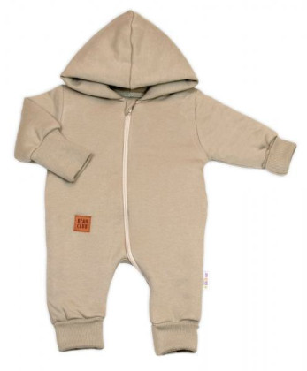 Bavlněný overálek s kapucí, rukavičky, botky, 3D Nature taupe, Baby Nellys