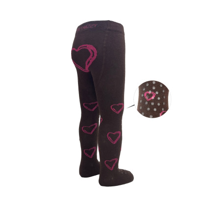 Punčocháče s protiskluzem 3x ABS vel. 92/98 hnědé srdce Be Snazzy