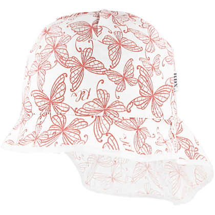 Letní klobouk vázací s plachetkou motýlci starorůžová na bílé
