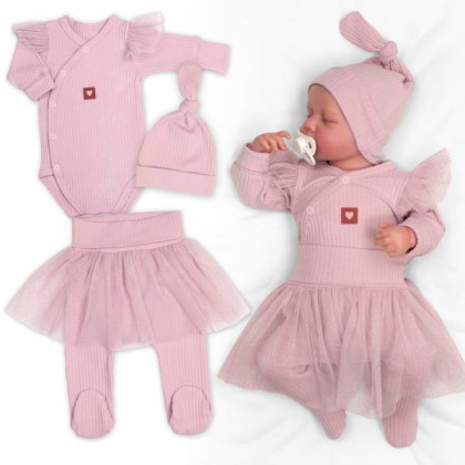 Žebrovaná rostoucí souprava 3D Lux, Sweet Angel - pudrově růžová Baby Nellys