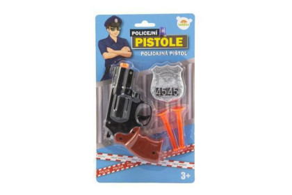 Pistole policejní 15 cm plast s odznakem + přísavky 2 ks