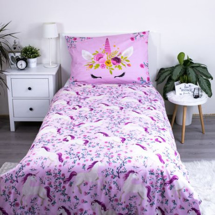 Povlečení Jednorožec / Unicorn "Flowers" 140 x 200, 70 x 90 cm Jerry Fabrics