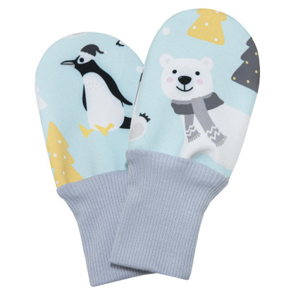 Dětské softshellové bezpalcové rukavice Esito Lední medvědi mint vel. 74-80 