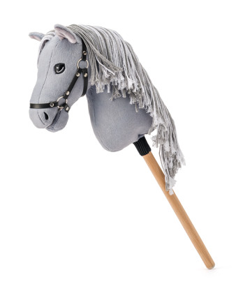 Hobby horse Apollo šedý kůň s provázkovou hřívou na tyči Faunica