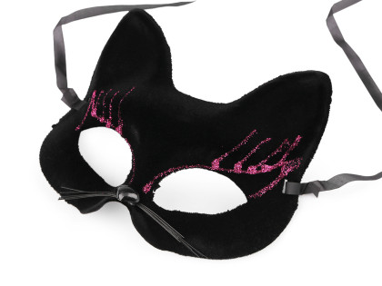 Karnevalová maska - škraboška sametová s glitry kočka