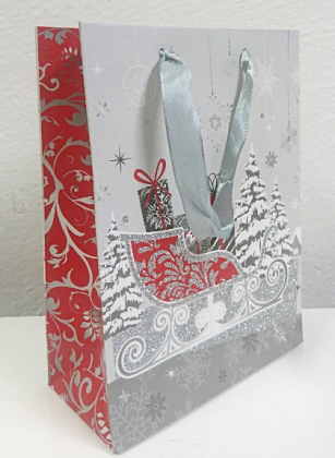 Dárková taška vánoční s glitry 26x32 cm SÁNĚ