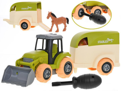 Traktor 26 cm šroubovací volný chod s přívěsem a koněm