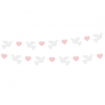 Girlanda papírová hrdličky - růžové srdce 150 cm
