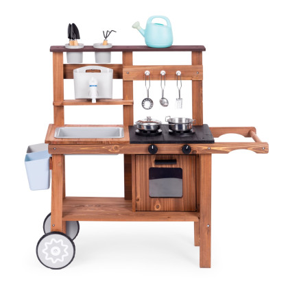 Dětská venkovní blátová kuchyňka s příslušenstvím, z jedlového dřeva