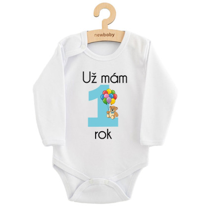 Body s potiskem New Baby Už mám 1 rok modré, vel. 86