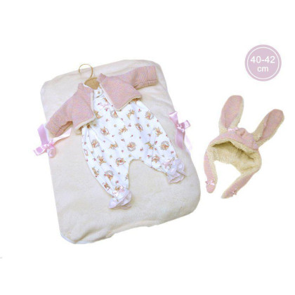 Obleček pro panenku miminko New Born velikosti 40-42 cm Llorens 3dílny růžový s čepičkou