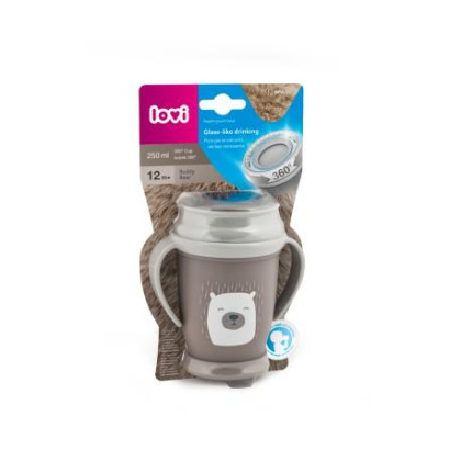 Hrníček nevylévací LOVI 360 JUNIOR 250ml s úchyty BUDDY BEAR 12m+